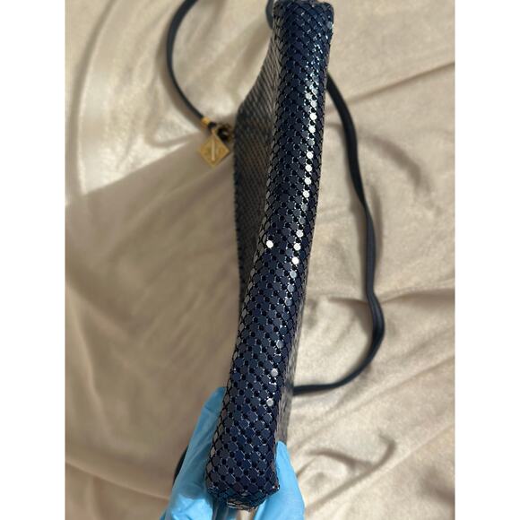 Vintage Navy Blue Crossbody Purse Chainmaille Whiting & Davis Aluminum Mesh Gold - Picture 11 of 13